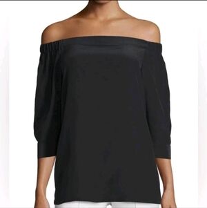 Theory Off-Shoulder Black Silk Blouse